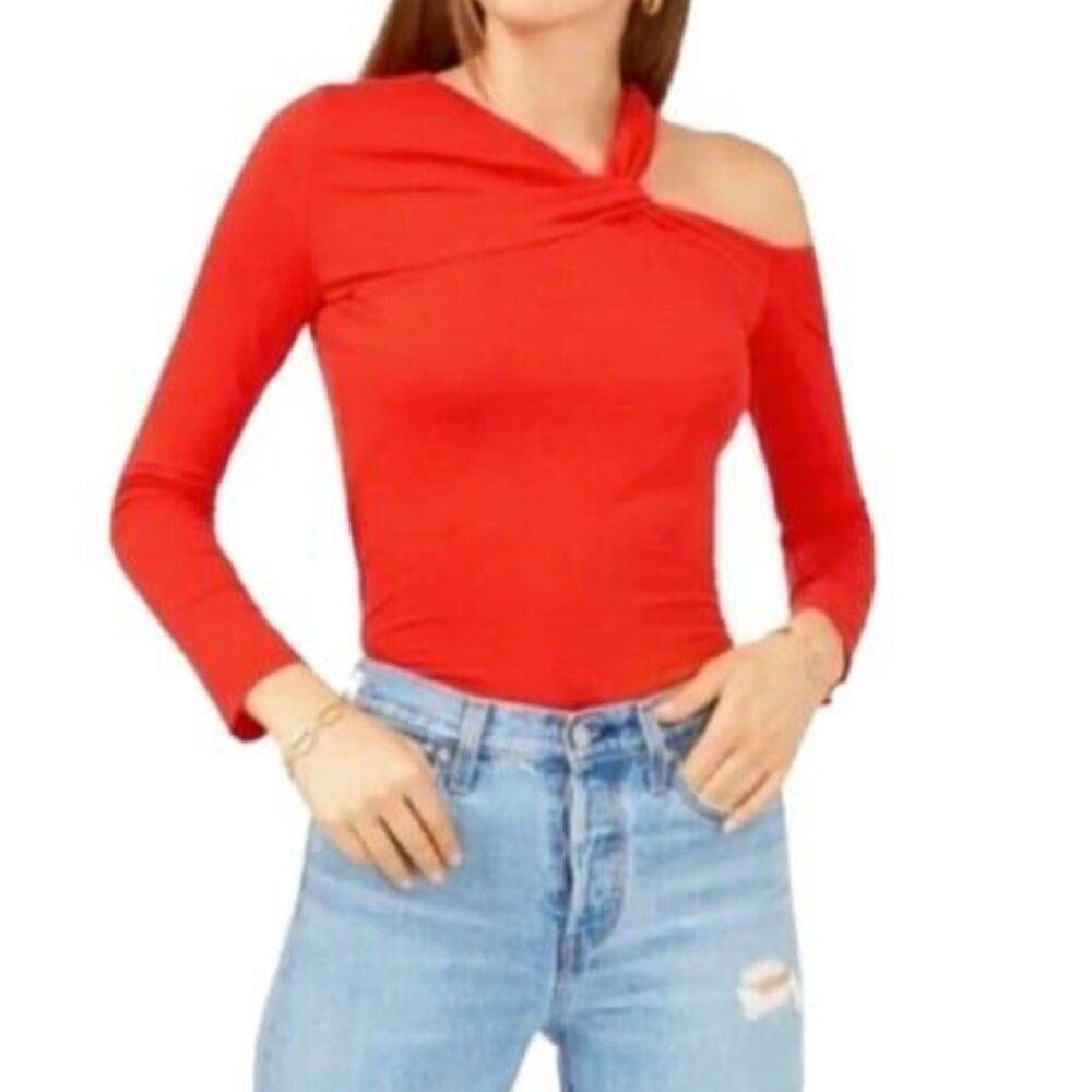 1.State Womens Top Red Twist Front One Shoulder Long Sleeve Size XXS NEW